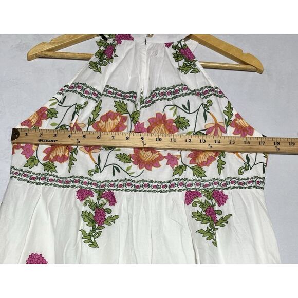 THML Midi Halter Sundress XS White Pink Floral A Line Tiered Voile Cotton Dress - Picture 9 of 14